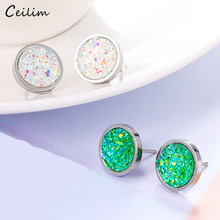 Mini Round Druzy Stone Stud Earing for Women Girls 2020 Trendy Stainless Steel Colorful Crystal Quartz Ear Studs Jewelry 2024 - buy cheap