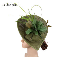 Sombreros de pelo para mujeres elegantes, accesorios para boda, iglesia, ocasión, tocado de plumas, Vintage, color verde militar, Kenducky Derby 2024 - compra barato