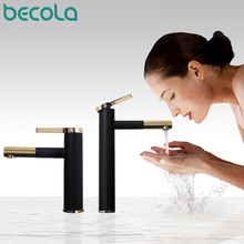 BECOLA New Design Brass 360 Rotating Faucet Black+gold Plated Handle Bathroom fashion Washbasin Basin Mixer Tap F-0069 2024 - buy cheap