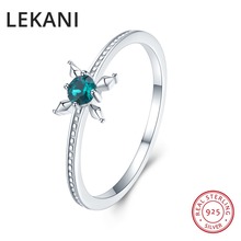 LEKANI-Anillo de plata de primera ley con cristales para mujer y niña, sortija, plata esterlina 925, flor verde, estilo veraniego 2024 - compra barato