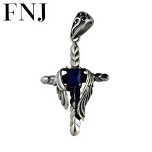 FNJ 925 серебряный крест кулон синий циркон крыло чистый оригинал S925 тайское серебро мужские подвески для женщин для изготовления ювелирных изделий 2024 - купить недорого