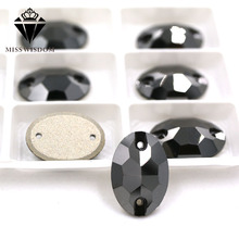 New high quality flatback glass crystal double hole sew on rhinestones Oval shape Metal black 001MS rhinestone diy accessories 2024 - купить недорого