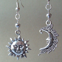 HOT !!! Fashion Jewelry Earrings Mystical Sun & Moon Face Charm Drop Earrings Pendant Tibetan silver for woman gift -90 2024 - buy cheap