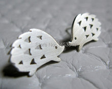 2015 New Fashion Wholesale Little Playful Hedgehog Earrings Studs- Plating Silver 12 pair/lot (24 pcs) 2024 - buy cheap