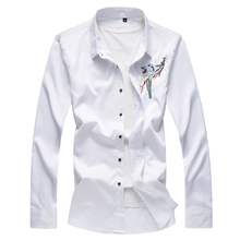 Camisas bordadas de manga longa masculina de cor pura, tamanho grande, s, m, l, xl, 2xl, 3xl, 4xl, 5xl, 6xl, 7xg, camisa elegante e fina, moda masculina 2024 - compre barato