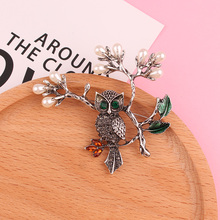 LUBOV Anti Gold Color Owl in Branches Design Brooches Pins Rhinestone Inlaid Animal Brooch Pin Women Scarf Accessories 2024 - buy cheap