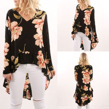 Blusa floral de verão, para mulheres, de manga comprida, de chiffon, solta, casual, irregular, camisas, tops 2024 - compre barato