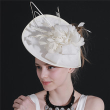 Moda senhoras bege nupcial derby pillbox chapéus com pena flor fascinators chapéu feminino senhora casamento acessórios para o cabelo xmf226 2024 - compre barato