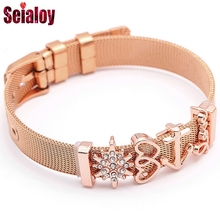 SEIALOY Rose Gold Mesh Stainless Steel Bracelet For Women Zircon Charm Brands Bracelets Fit Couple Friends Jewelry Gift 2024 - buy cheap