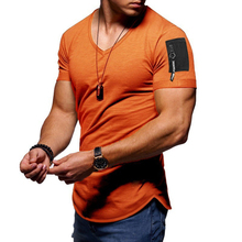 Летняя Модная брендовая тонкая футболка с короткими рукавами для мужчин, мужская футболка на молнии, Мужская футболка с v-образным вырезом, хлопковая Повседневная футболка, размер M-3XL 2024 - купить недорого