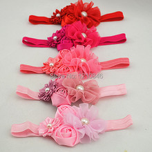 shabby flower headbands chiffon lace flower beaded fabric flower headband girl accessories 200pcs/lot 2024 - buy cheap