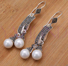 hot sell new - shitou 00730 Elegant tibet  round bead cluster pearl coral gem stone dangle earrings 2024 - buy cheap