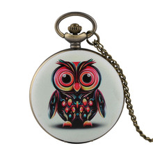 Fashion Colorful Owl Quartz Pocket Watches Women White Fob Watch Men Analog Clock Necklace Pendant Gifts for Kids Boys Girls 2024 - buy cheap