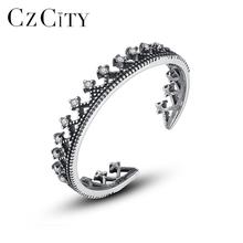 Czcity retro sólido thai prata dedo aberto coroa anéis para mulher 925 prata esterlina fina jóias festa bague femme presentes sr0309 2024 - compre barato