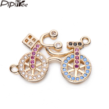 Pipitree Colorful Micro Paved Cubic Zirconia Bicycle Charms Connectors fit Bracelet Pendant Brass DIY Jewelry Charms Accessories 2024 - buy cheap