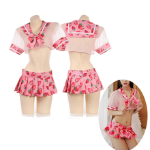 Kwaii Strawberry transparent Bra Panty Underwear Sleepwear Japanese Sexy Lolita Girl Lingerie Intimates Sailor uniform 4pieces 2024 - buy cheap
