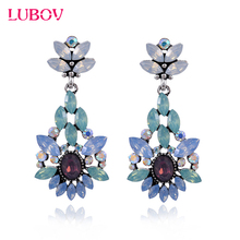 LUBOV Elegant Blue Purple Crystal Stone Flower Pendant Dangle Earrings Women Rhinestone Acrylic Flower Drop Earrings Party Jewel 2024 - buy cheap