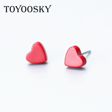 Женские серьги-гвоздики в форме красного сердца TOYOOSKY, из стерлингового серебра 925 пробы, свадебные ювелирные изделия, подарок 2024 - купить недорого