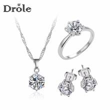Hot Sale Silver-plated CZ Zircon Statement Choker Necklace Engagement Ring Stud Earrings Fashion Jewelry Set for Women 2024 - buy cheap