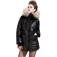 Factory Women Leather Coat Hooded Genuine Sheepskin Raccoon Fur Collar Lace Female Long Coat Winter Parka Ladies Overcaot ZH126 2024 - buy cheap