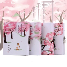 "Sakura Cat Lock Notebook" Cute Diary Daily Planner Agenda Journal Girls Stationery Gift 2024 - buy cheap