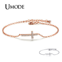 UMODE New Classic Cross CZ Crystal Bracelets for Women New White&Rose Gold Long Link Chain Zircon Bracelet Jewelry AUB0146 2024 - buy cheap
