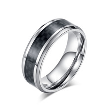 Anel masculino de fibra de carbono, anel da moda de aço inoxidável, de fibra de carbono, preto e prateado, acessórios de joias masculinas 2024 - compre barato
