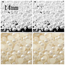 Free shipping 14mm 500pcs ivory and white colors ABS half round imitation pearl resin beads flatback DIY jewelry decoration 2024 - buy cheap