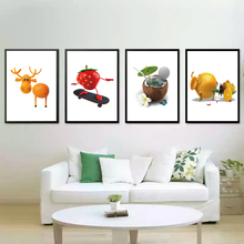 Criativo frutas animais posters e cópias bonito dos desenhos animados crianças quarto decoração da parede imagem hd impressão pintura em tela para o quarto 2024 - compre barato