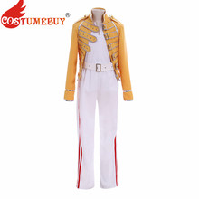 CostumeBuy-Disfraz de La Reina, disfraz de Freddie Mercury wemblley en el escenario, chaqueta amarilla, pantalón blanco, conjunto completo hecho a medida 2024 - compra barato