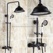 Black Bathroom Rain Shower Faucets Antique Brass Tub Shower Faucet with 8 inch Shower Head + Hand Shower Brs348 2024 - buy cheap