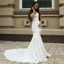 Full Lace Mermaid Wedding Dresses 2021 Sexy Beaded Sash Pearls Dress Sweetheart Lace Up Plus Size Bridal Dress Vestidos De Noiva 2024 - buy cheap