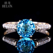 HELON-anillo de oro amarillo de 14K con Topacio azul para mujer, sortija 100% con diamante Natural auténtico, regalo romántico, joyería de compromiso para boda 2024 - compra barato