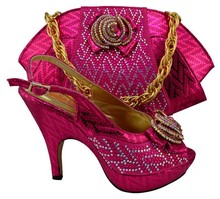Maravilhoso conjunto de sapatos femininos com laço de pedra, bolsa africana, conjunto de bolsas, bombas com bolsa para festa, derss, mm1003, elasticidade, salto 12.5cm 2024 - compre barato