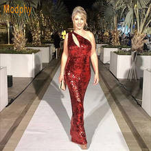 New Arrival Autumn Women Bandage Dress sequined One shoulder floor-length Celebrity Runway Party Dress Casual Vestidos HL514 2024 - buy cheap