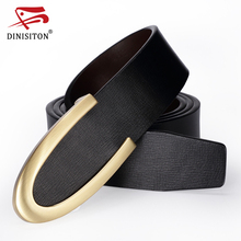 DINISITON-cinturones de diseñador de marca para hombre, correa de cuero de vaca genuino, cinturón negro liso con hebilla ceinture V94 2024 - compra barato