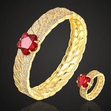 Zlxgirl-pulsera de zirconia cúbica para mujer, brazalete de color rojo con flores, anillo, conjunto de joyería para mujer, conjuntos de pulsera de ajuste de pavé de cobre de tamaño a la moda 2024 - compra barato