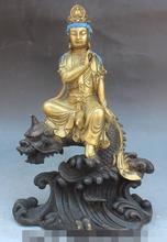 Estatua de budismo chino de 9 ", asiento dorado de bronce, dragón kwan-yin Guan Yin, diosa, S00134, Envío Gratis 2024 - compra barato