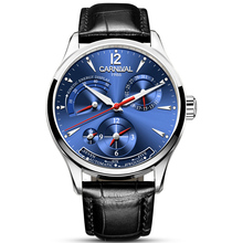 Multi function Mechanical Watch Switzerland CARNIVAL Multiple Time Zone Automatic Watch Men Calendar Energy display Leather band 2024 - buy cheap