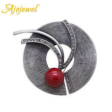 Ajojewel Antique Silver Color Cap/Hat Shaped CZ Vintage Brooches Pins For Women Red/Gray Simulated Pearl Jewelry Gift For Party 2024 - buy cheap