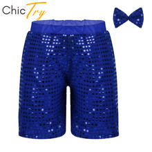 ChicTry Unisex Kids Glittery Sequins Dance Shorts with Bowtie Set Children Boys Girls Choir Jazz Stage Performance Dance Costume 2024 - buy cheap