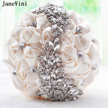 JaneVini 2018 Luxury Ivory Satin Rose Wedding Bouquets with Crystal Diamond Artificial Bridal Bouquets Women Wedding Accessories 2024 - buy cheap