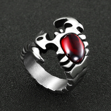 2019 New Men's Red Stone Biker Rings Punk Scorpion Stainless Steel Male Retro Jewelry Halloween Undead Decorations Accessory 2024 - buy cheap