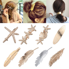 Fashion Women Geometric Metal Leaf Shape Hair Clip Pearl Starfish Hairpins Feather Barrettes Hairgrip Hair Jewelry Accessories 2024 - buy cheap