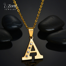 UZone-collar con letra mayúscula de circonia cúbica para mujer, cadena con inicial del alfabeto, de acero inoxidable y oro 2024 - compra barato