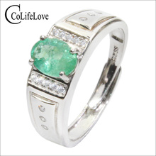 Colfe anel masculino de esmeralda, joias com esmeralda natural para homens, anel de prata 100%, presente de aniversário para homens 2024 - compre barato