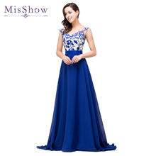 2019 Elegant A Line Cap Sleeve Royal Blue Chiffon Long Evening Dresses Robe De Soiree Longue Party Evening Gown 2024 - buy cheap