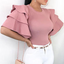 2018 Womens Short Sleeve Blouse Peplum Summer Tops Ladies Long Office Shirts Plus Size Ruffle Blouse Femme 2024 - buy cheap