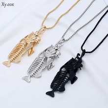 Charms de hueso de pescado y anzuelo de pesca, collares con colgante de acero inoxidable Shellhard, collar de hueso de pescado hueco, joyería de moda 2024 - compra barato