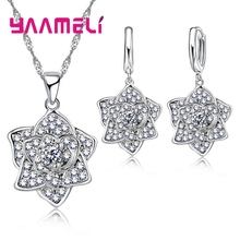Women Girls Fashion 925 Sterling Silver Fashion Necklace Earrings Jewelry Set With Charm Rose Pendant For Engagement 2024 - buy cheap